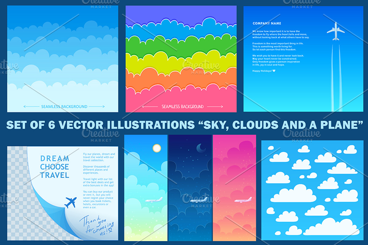 Set of 6 vector illustrations Sky, a Decorative Illustration by Ann-zabella