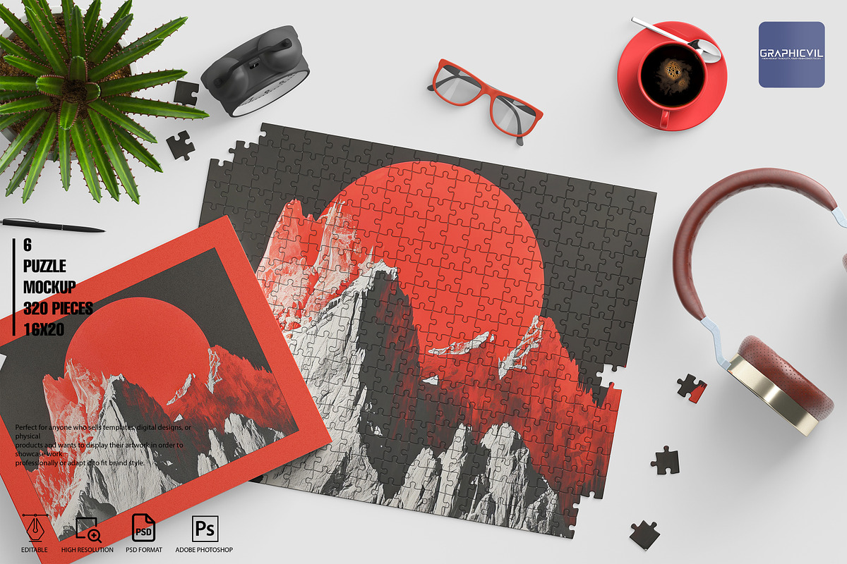 Dye sublimation Puzzle Mockup 16x20, a Household Mockup by GraphicVil (Photo 1 of 9)