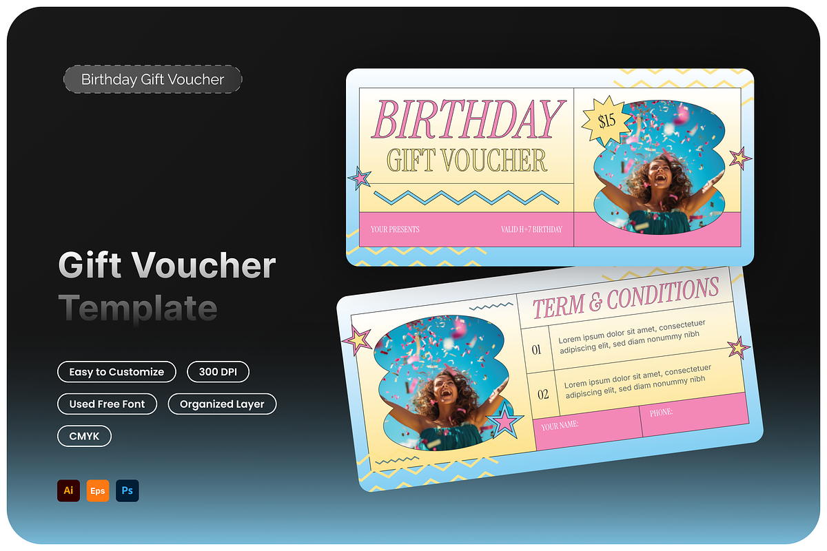 Birthday Gift Voucher, a Print Template by Annora Studio (Photo 1 of 6)