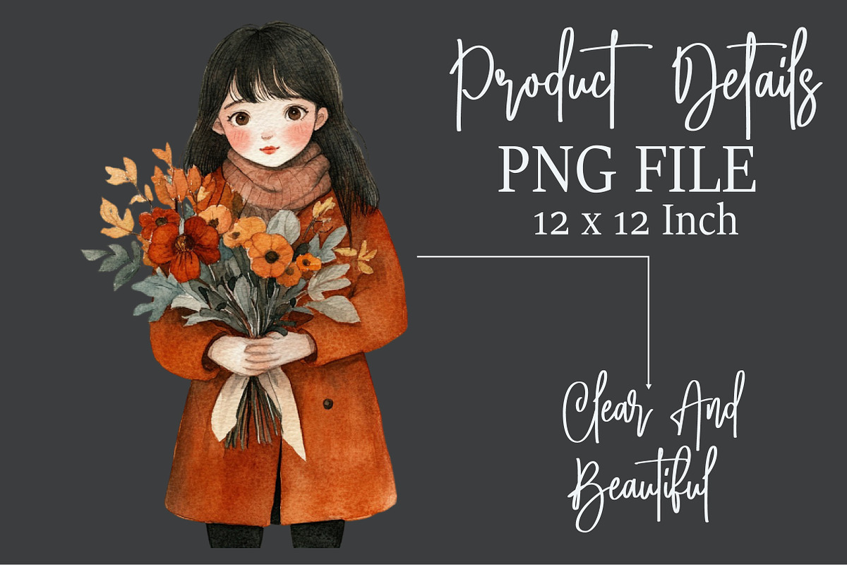 Whimsical Fall Black Hair Girl Clipa, a Seasonal Illustration by Rose Art (Photo 7 of 7)