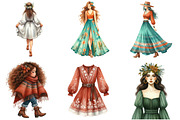 Watercolor Boho Girls Clipart, an Illustration by Libby Wishes (Thumbnail 4 of 6)