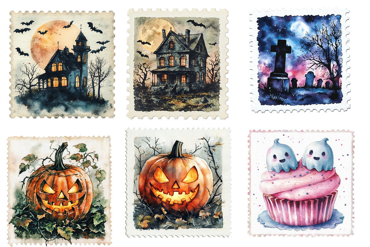 Halloween postage stamp clipart, an Illustration by Designworld (Photo 2 of 6)