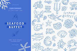 Seafood Menu | Hand drawn clipart, a Food Illustration by Favete Art