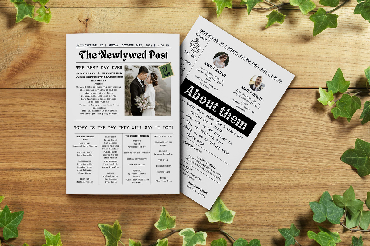 Newspaper Wedding Program Template, a Flyer Template by iloveTemplate (Photo 1 of 5)