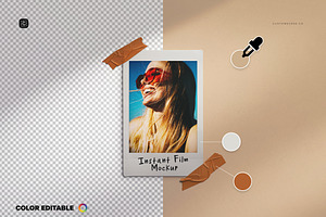 Instant Photo Mockup Tape On Wall