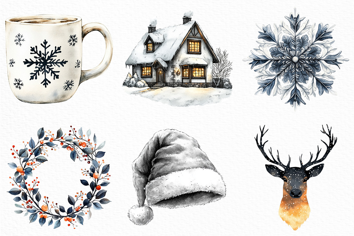 Black and White Christmas Clipart, an Illustration by Craft Nest (Photo 3 of 6)