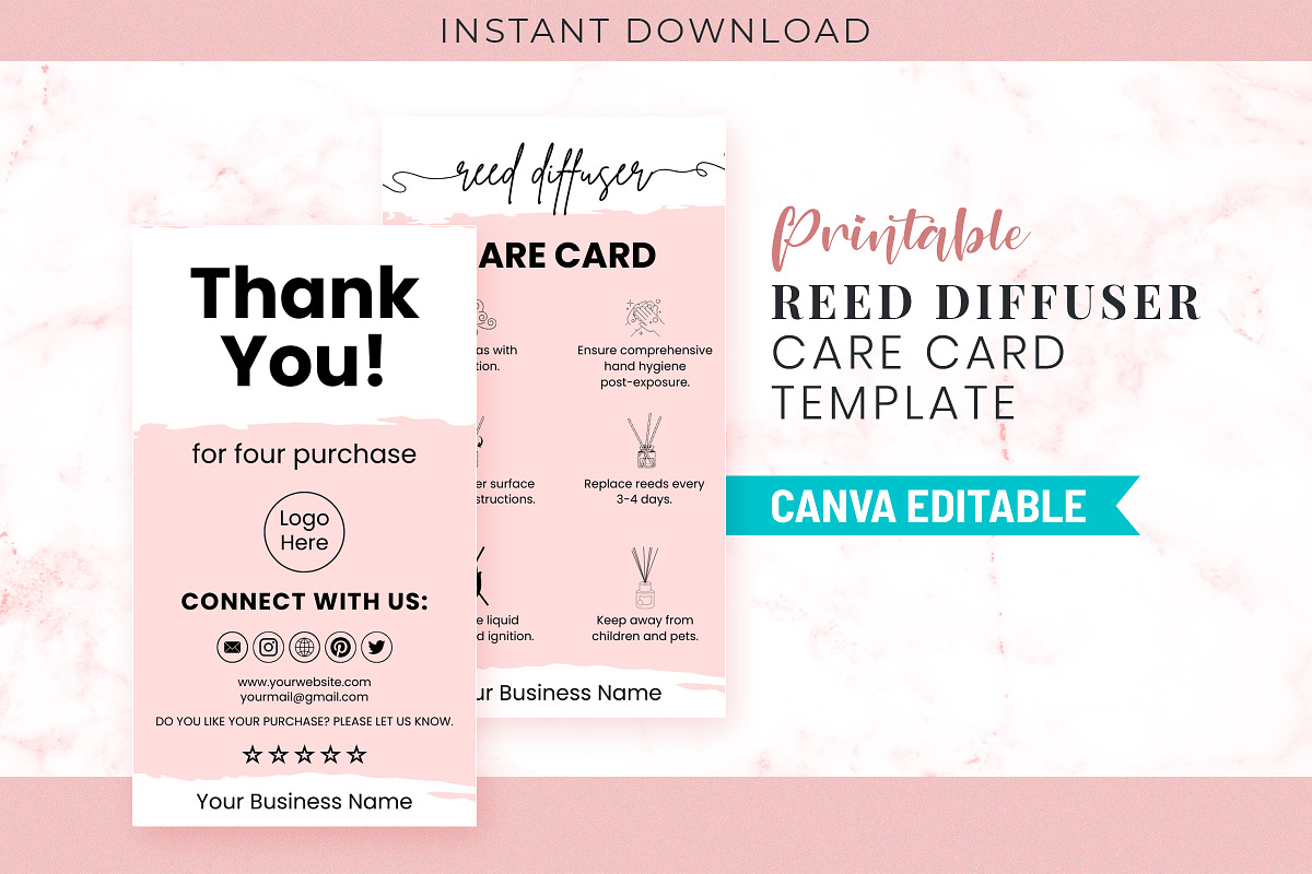 Printable Reed Diffuser Care Card, a Templates & Theme by Snapybiz (Photo 1 of 11)