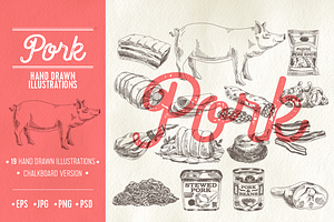 Pork hand drawn Illustrations, an Animal Illustration by Natalya Levish