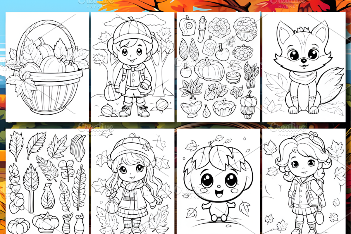 200 Cute Autumn Coloring Pages, a Seasonal Illustration by Coco Bloom (Photo 7 of 9)