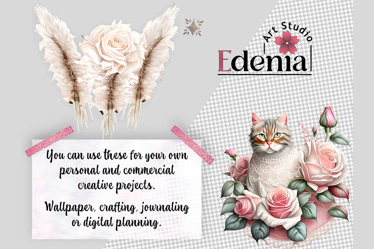 Vintage Romantic Decorations Clipart, a Decorative Illustration by EdeniaArtStudio (Photo 2 of 5)