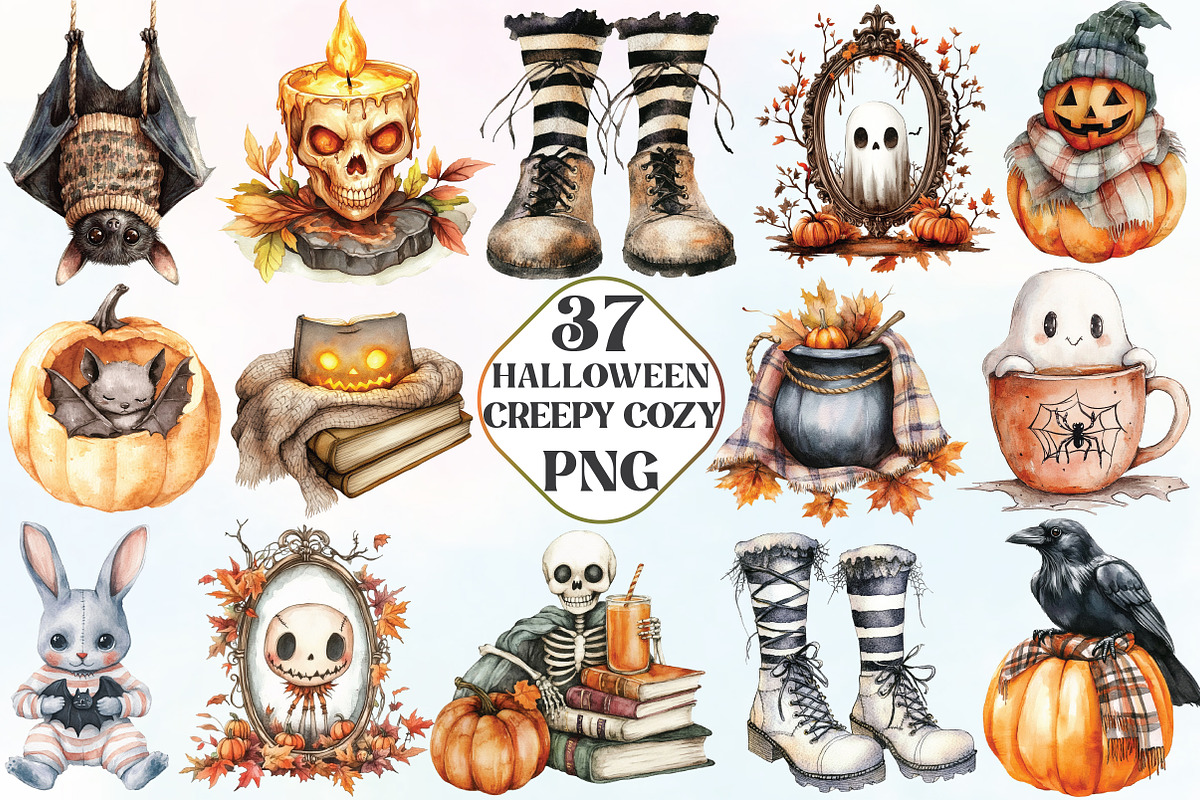 Creepy and Cozy Halloween Clipart, an Illustration by CraftArtStudio (Photo 1 of 6)