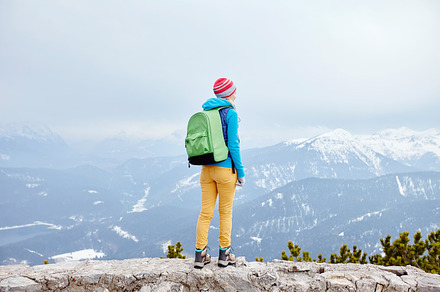 Girl in mountains featuring activity, adventure, and alps, a Sports & Recreation Photo by Sergey Furtaev
