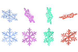 3d Color Glass Snowflakes Render