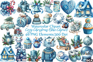 Cozy Christmas Blue Clipart, an Illustration by DreamCafeArt