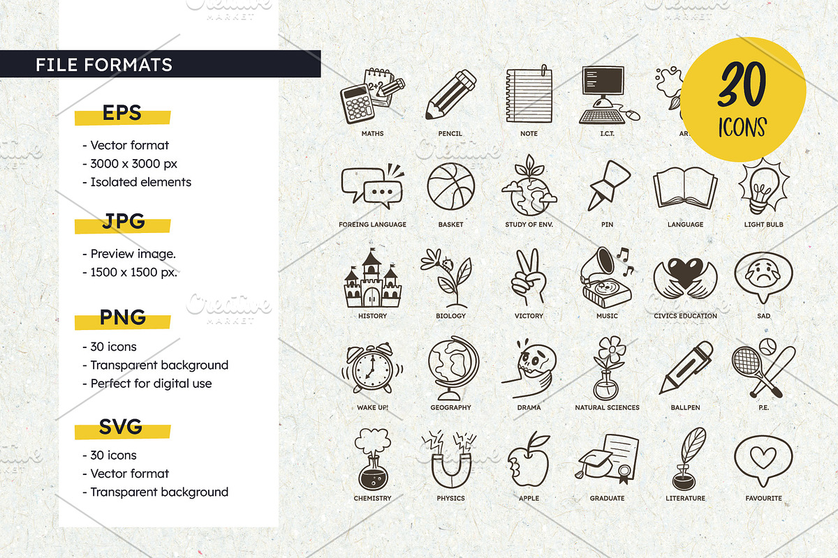 School Doodle Icon Set, an Outline Icon by insemar (Photo 3 of 4)