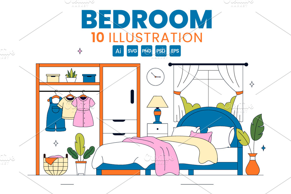 10 Bedroom Vector Illustration, a Decorative Illustration by denayunebgt (Photo 1 of 4)