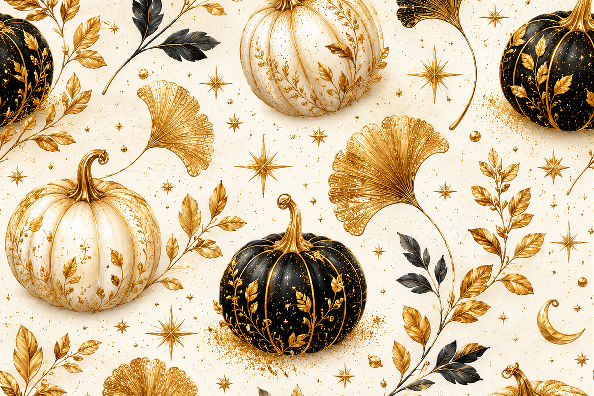Halloween Gold Ginkgo Digital Paper, a Texture Illustration by Printable Design Store (Photo 3 of 4)