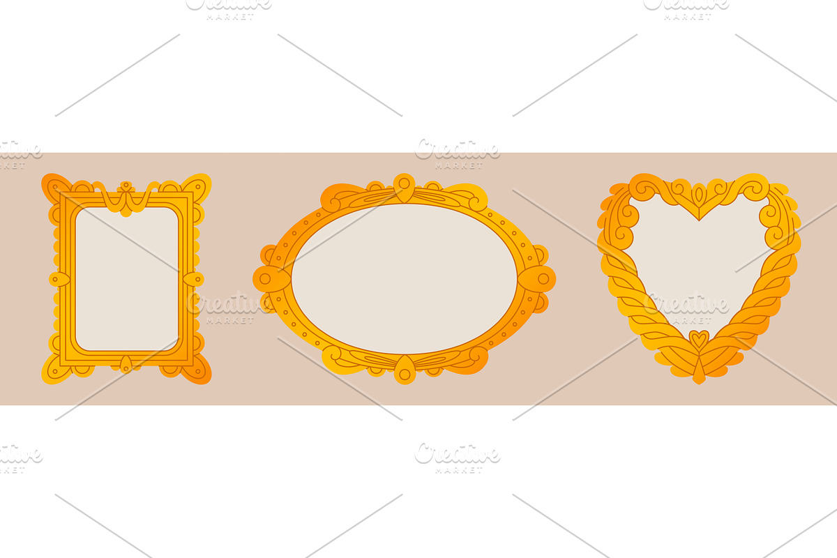 Antique golden mirror frames set, an Illustration by art PVP - market