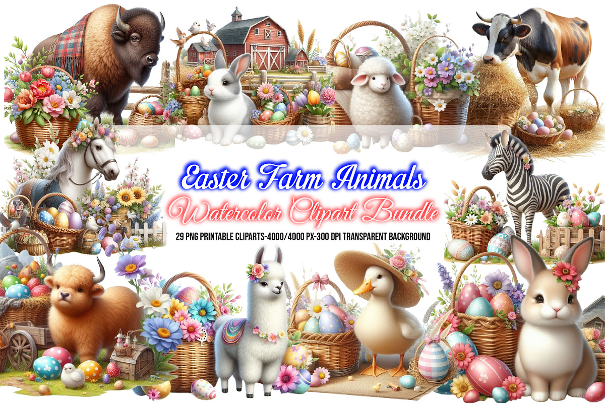 Easter Farm Animals Sublimation Clip, a Seasonal Illustration by Craft Nest (Photo 1 of 5)