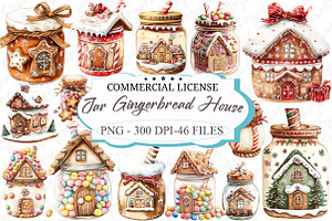 Christmas Jar Gingerbread House Clip, an Illustration by designcity5