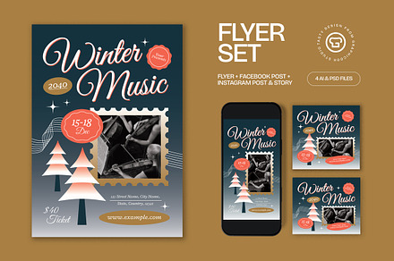 Black Winter Music Flyer Set, a Flyer Template by graphicook