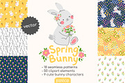 Spring Bunny - Clipart & Patterns, a Pattern Graphic by Baranovska (Thumbnail 1 of 7)