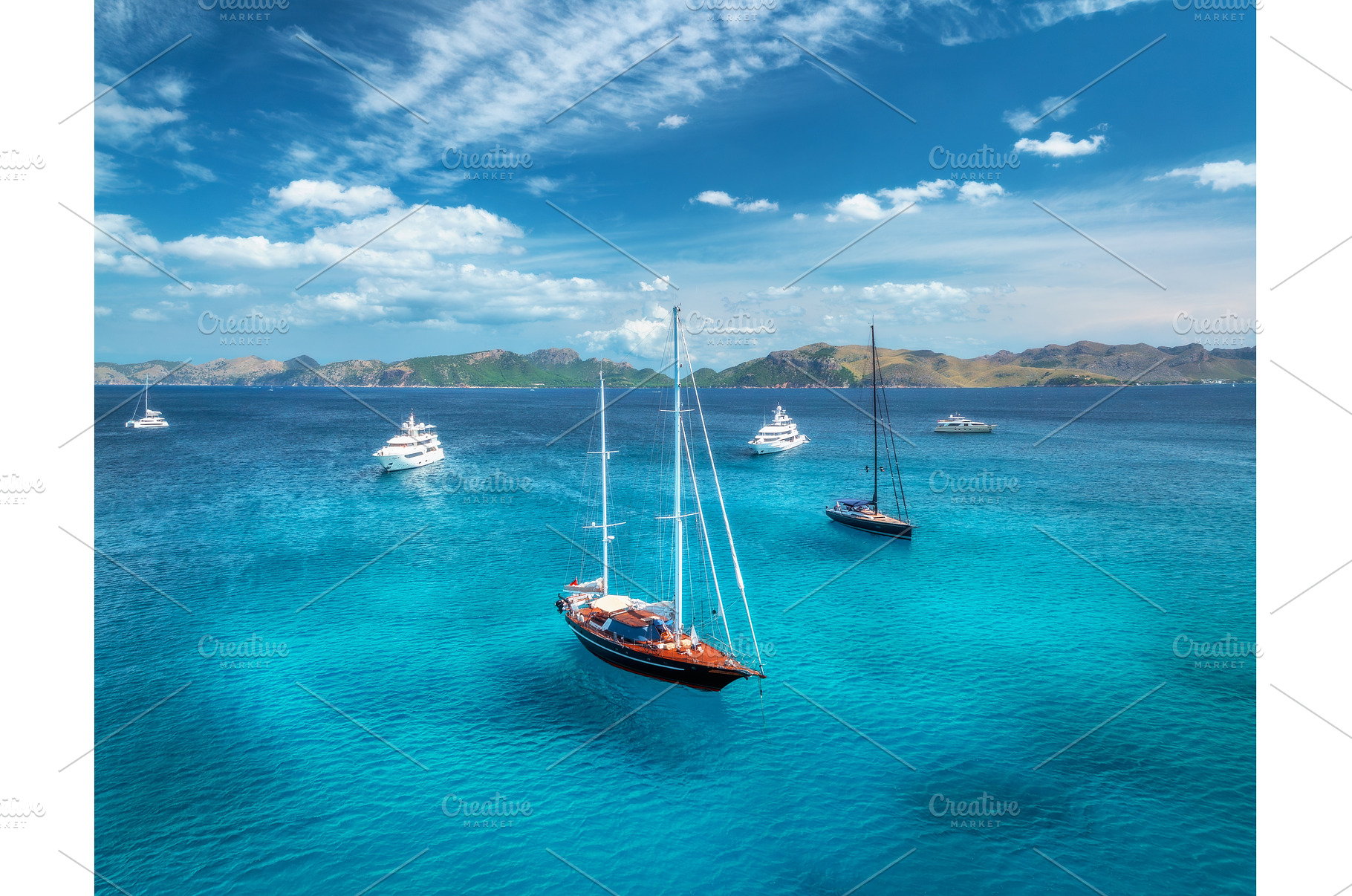 Aerial drone view of yachts and, a Transportation Photo by den-belitsky