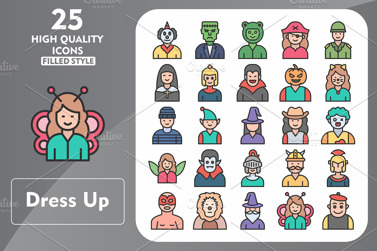 25 Dress Up Line Filled Icons, an Icon by Pexelpy