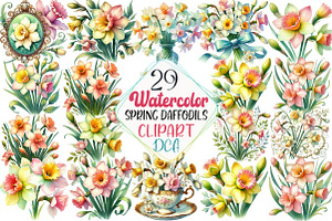 Spring Daffodils Coquette Clipart, an Illustration by DreamCafeArt