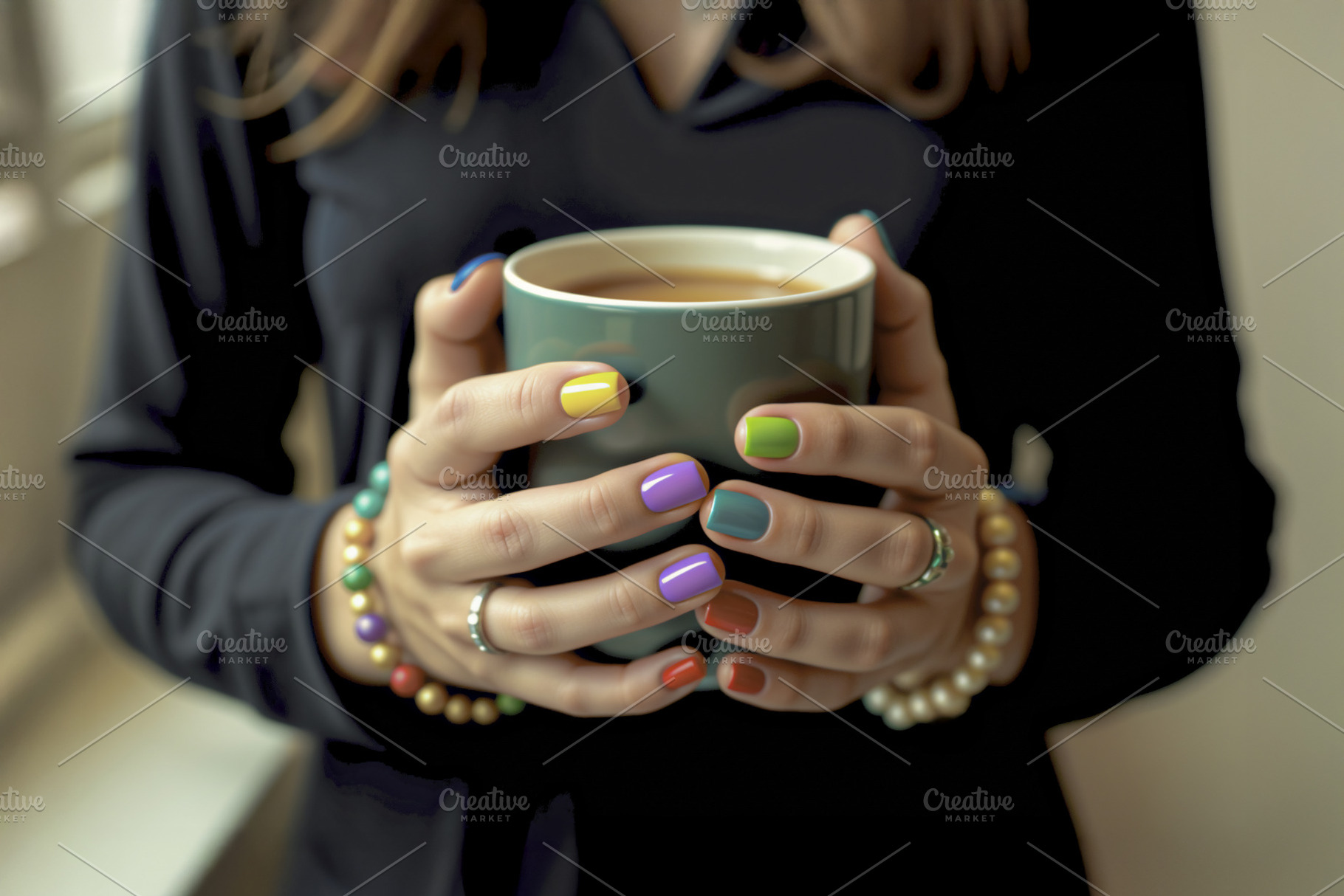 Woman with a colorful manicure, a Photo by rarrarorro