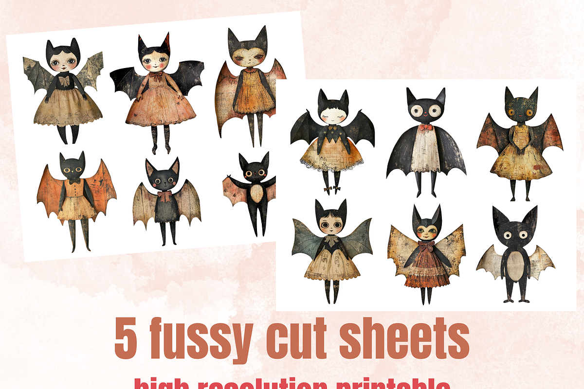 Halloween Bat Paper Doll Mixed Media, a Background Graphic by GiraffeCreative (Photo 7 of 9)