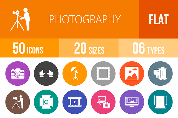 50 Photography Flat Round Icons preview 7