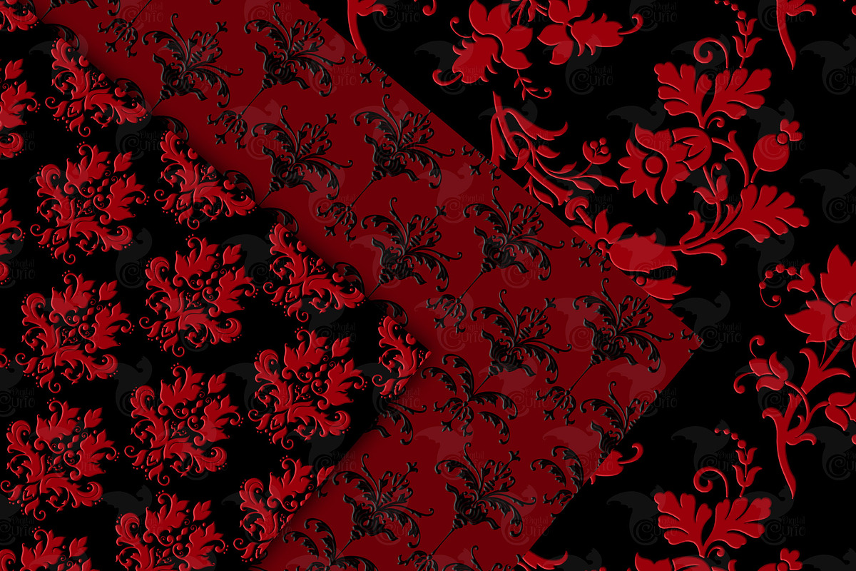 Red and Black Damask Digital Paper, a Texture Graphic by Digital Curio (Photo 7 of 7)