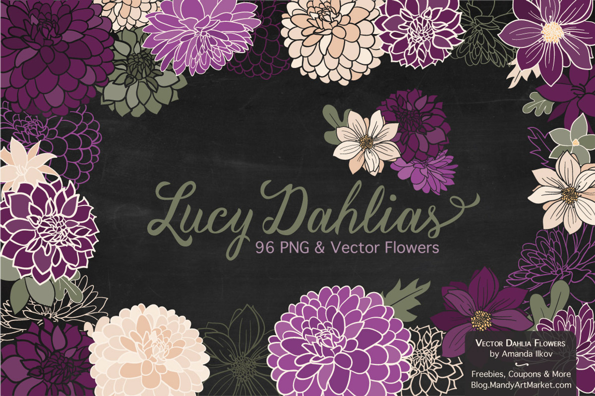 Plum Purple Dahlia Flowers, an Illustration by Amanda Ilkov (Photo 2 of 4)