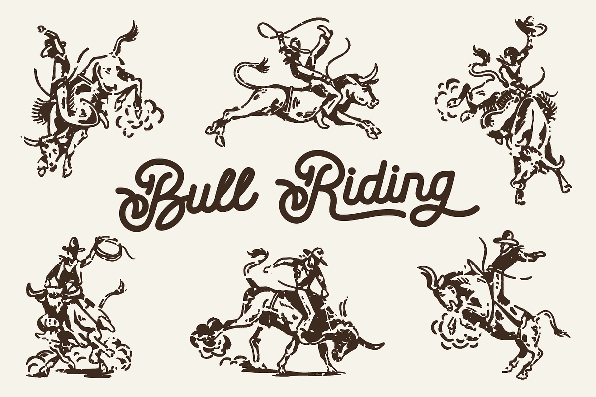 Bull Riding - Western Illustration, an Animal Illustration by cmfgraphics