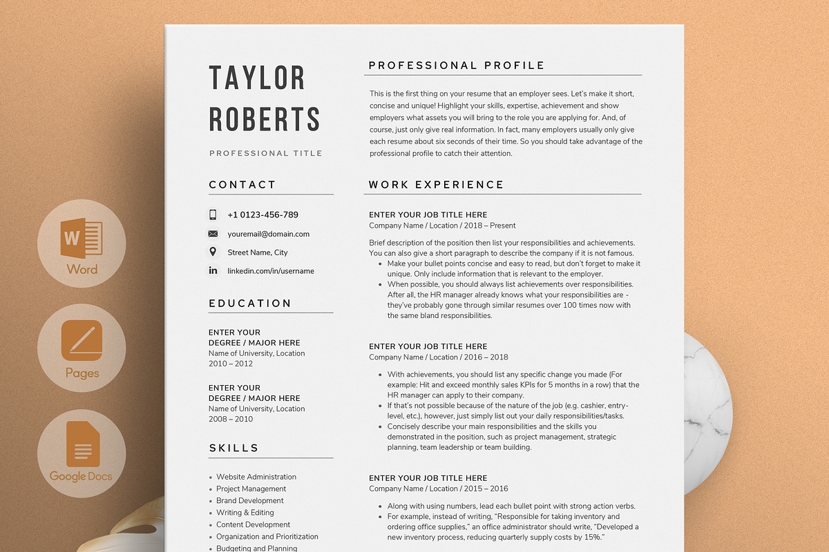Resume/CV - The Taylor, a Resume Template by CreativeLandStudio (Photo 1 of 9)