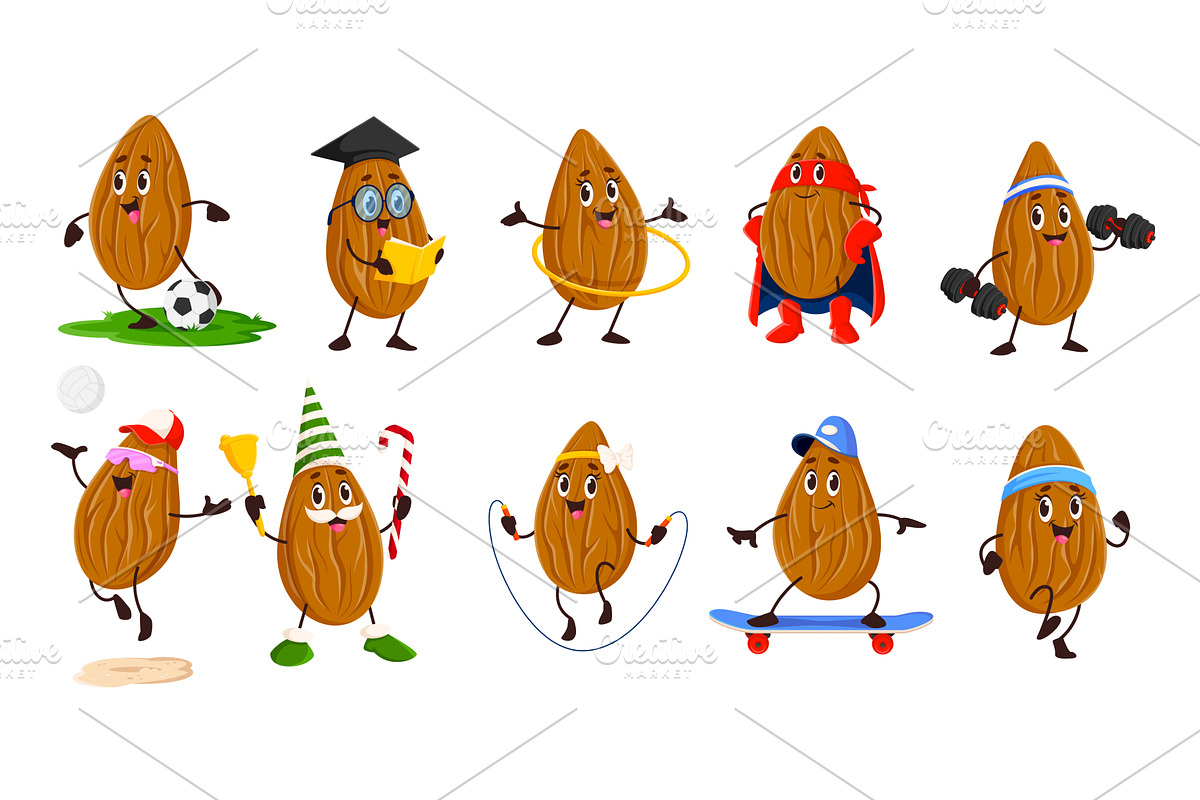 Cartoon funny almond nuts, a Food Illustration by Buch&Bee