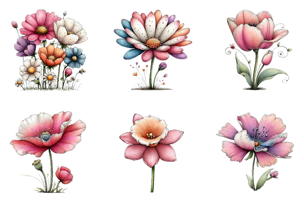 Whimsical flowers spring clipart, an Illustration by CreationArt (Photo 5 of 5)
