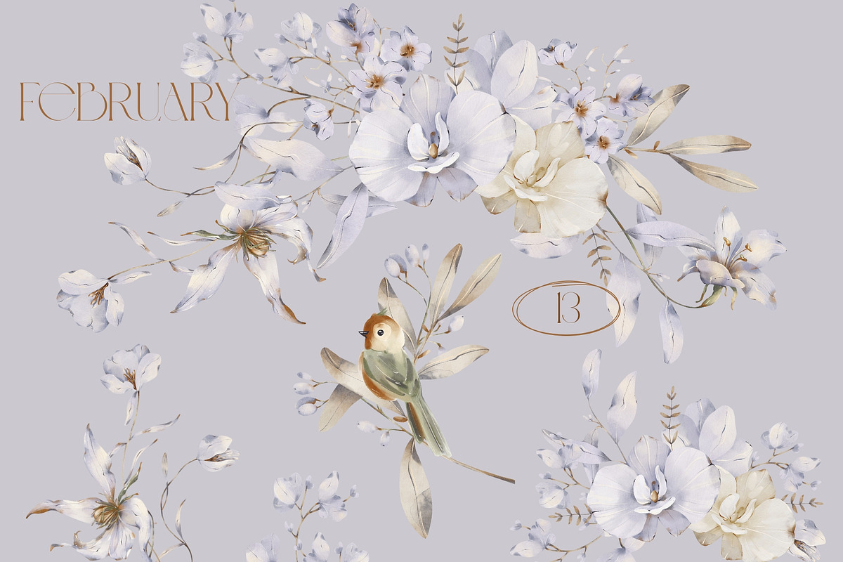 FEBRUARY Soft Floral Collection, a Seasonal Illustration by ArtMaslyana (Photo 3 of 8)