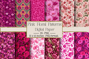 Pink Floral Seamless Patterns, an Illustration by DreamPrint404 (Thumbnail 1 of 5)