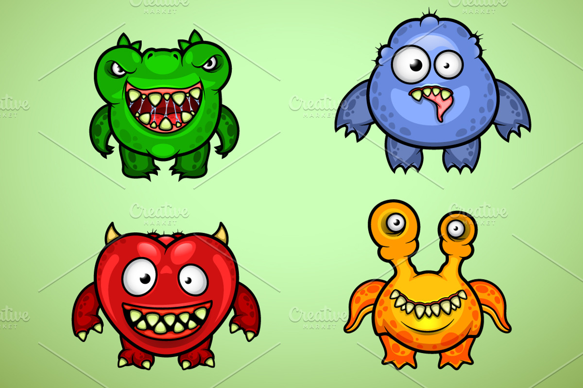 Set of Four Funny Monsters, an Illustration by yuanden graphics (Photo 2 of 5)