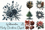 Watercolor Moody Christmas Clipart, an Illustration by CrexoraLab (Thumbnail 1 of 5)
