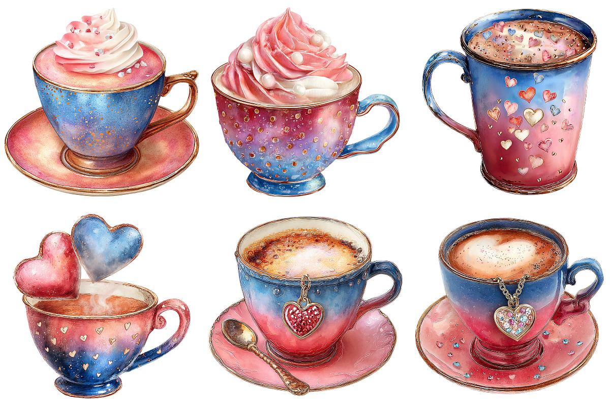 Valentines Coffee Cups Clipart, an Illustration by Craft Nest (Photo 9 of 9)