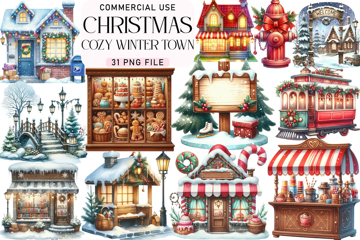 Cozy Winter Town Clipart, an Illustration by Daily.Designs (Photo 1 of 5)