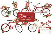 Floral Christmas Bicycles Clipart, an Illustration by Amanda Ilkov (Thumbnail 1 of 5)