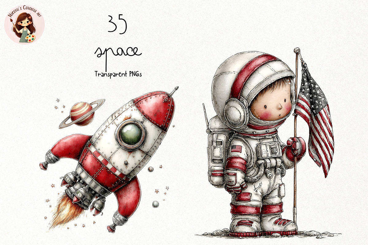 Cute Space Watercolor PNG, a Person Illustration by Nicolle's Colorful Art (Photo 1 of 4)
