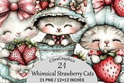 Whimsical Strawberry Cats Clipart, a Seasonal Illustration by CitraGraphics (Thumbnail 1 of 6)
