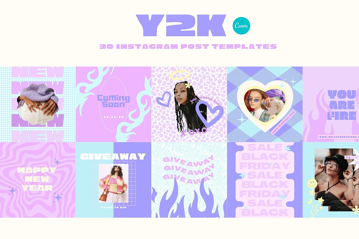 Y2K Instagram Post Templates Canva, a Social Media Template by Hell Yeah Designs (Photo 5 of 6)