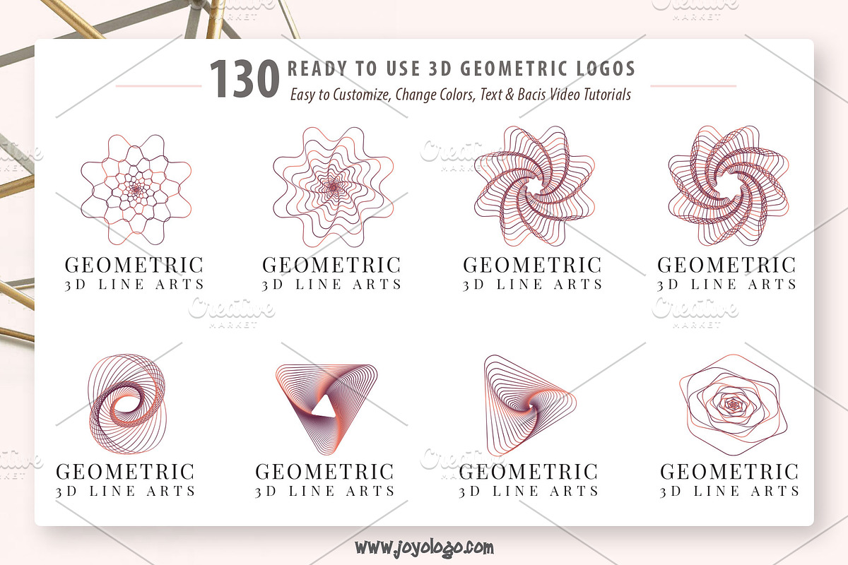Geometric Logo Generator 3D Line Art, a Branding & Logo Template by joyologo (Photo 13 of 24)