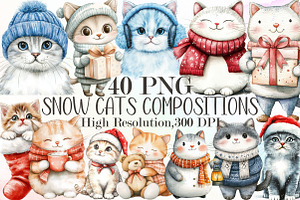 Snow Cats Compositions Winter PNG, an Illustration by Sublimation Artist